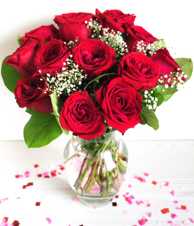 One dozen long stemmed roses delivered in a gift box