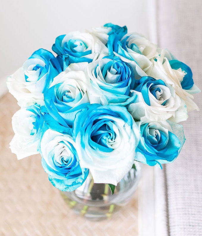 One Dozen Blue Roses with Chocolates