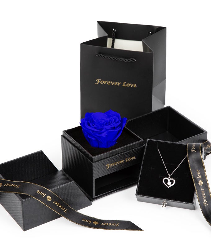 Blue Rose &amp; Necklace Gift Set