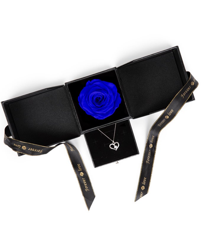 Blue Rose &amp; Necklace Gift Set
