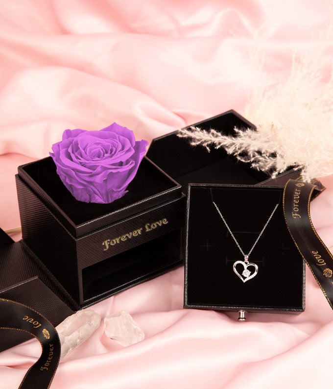 Purple Rose &amp; Necklace Gift Set