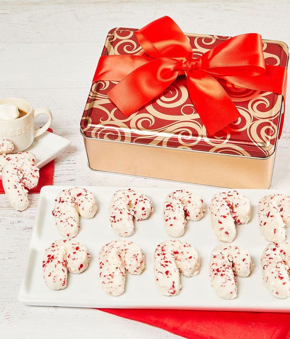 Candy Cane Cookies delivered in a Christmas tin